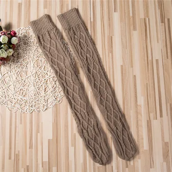 

Ladies' Autumn Winter Warm Stockings New Cotton Blend Cable Knitted Long Boot Stocking Women Soft Over Knee Thigh High Stockings