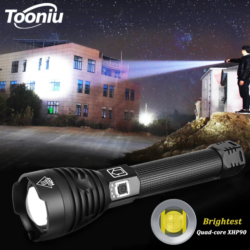 

The Brightest XHP90 Flashlight USB Rechargeable Tactical LED Torch Waterproof Zoom Outdoor Light Using 18650 or 26650 Battery