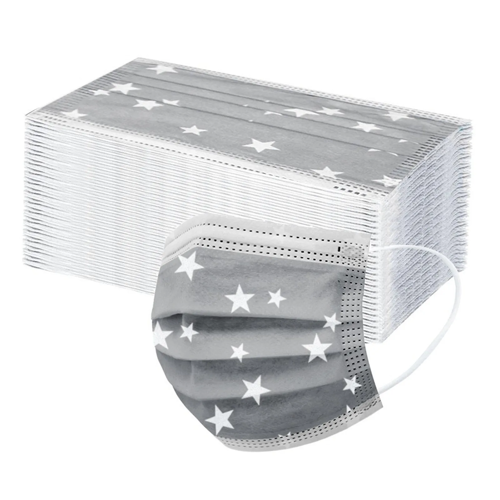 Mascarilla facial desechable con estampado de estrellas para adultos, máscara transpirable de 3 capas, antipolvo, con tiras para la nariz