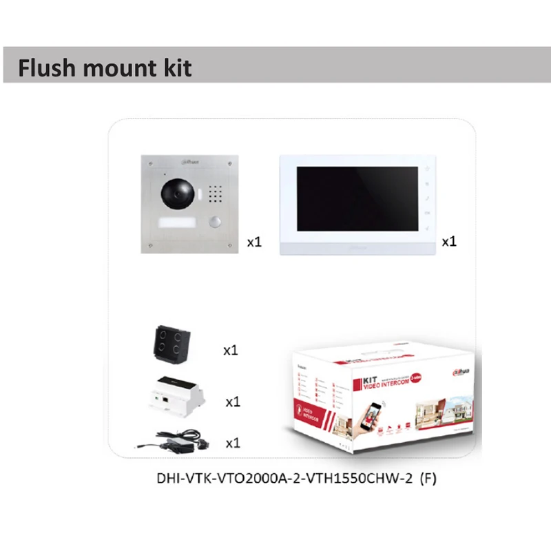 Сетевой видеорегистратор DAHUA IP 2 провода комплект VTK-VTO2000A-2-VTH1550CHW-2 Удаленная внутренняя связь с мобильным приложением 2-открывания двери