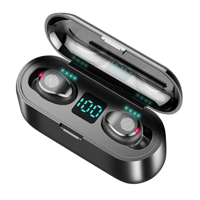 Bluetooth 5,0 беспроводные наушники F9 TWS Bluetooth беспроводные наушники беспроводная гарнитура для женщин и мужчин(сенсорный цифровой дисплей - Цвет: black