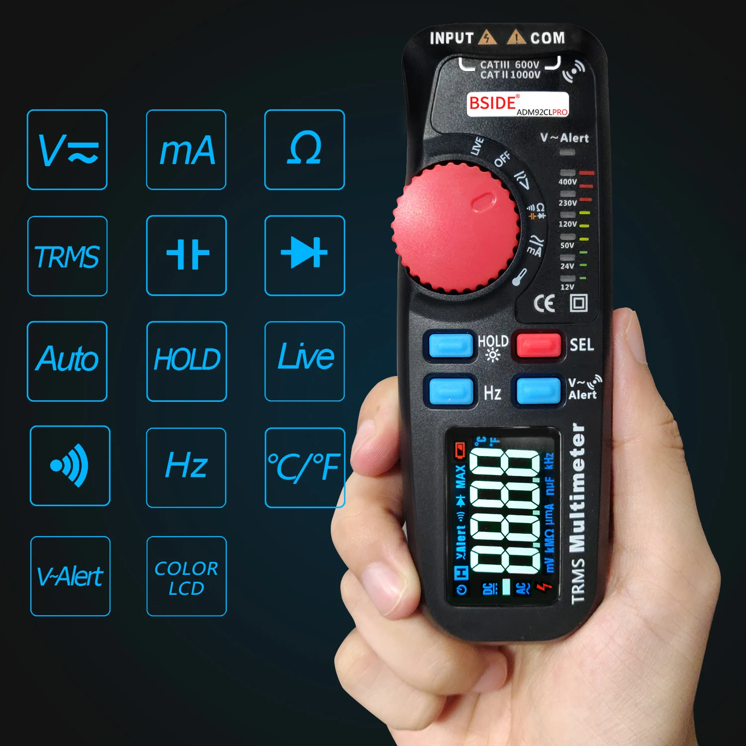 Двойной режим мультиметр Вольтметр BSIDE 92CL-PRO цветной дисплей цифровой Multimetro индикатор напряжения Voltimetro батарея тестер инструмент