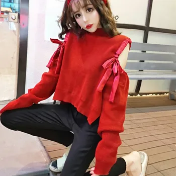 

hollow out shoulder women sweaters autumn fashion femme irregualr sweater