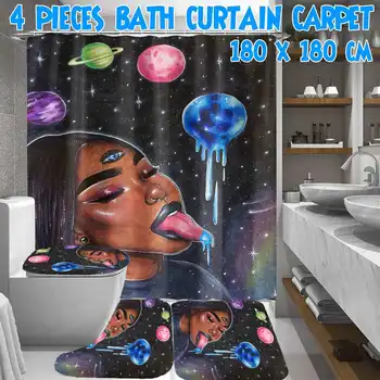 

NEW African Girl Shower Curtain Creatives Pattern Bathroom Set Bath Mat Set Pedestal Rug Lid Toilet Cover Home Decor