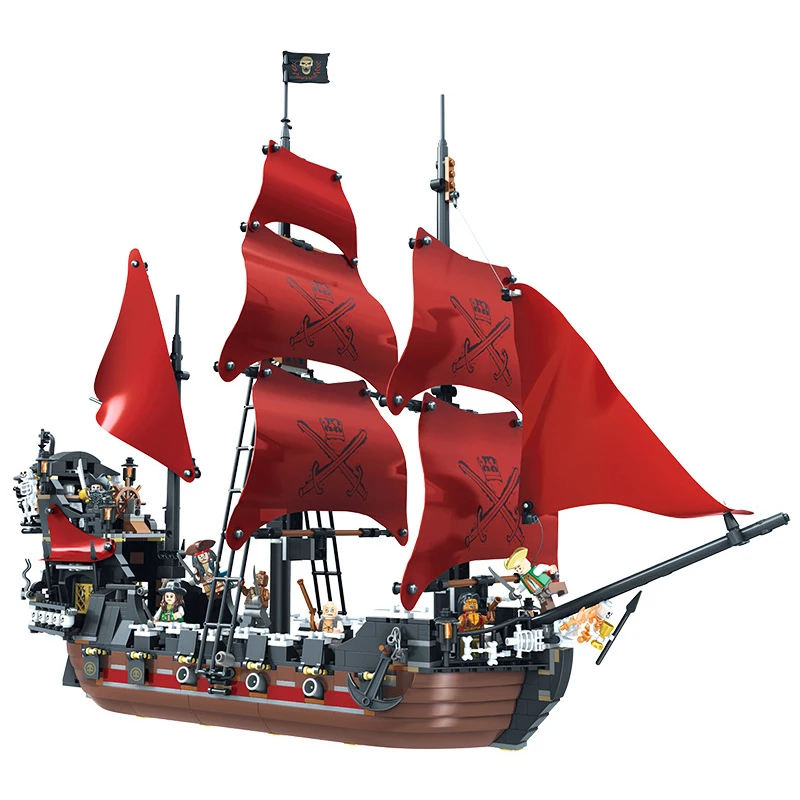 

1207PCS Caribbean Pirate Queen Anne Revenge Boat Sailing Ship Building Blocks For Legoinglys 3D Model DIY Bricks Toys For Kids