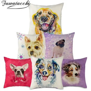 

Fuwatacchi Linen Dog Cushion Cover Animal Throw Pillow Cover for Home Chair Livingroom Decorative Pillowcases 45x45cm Yellow