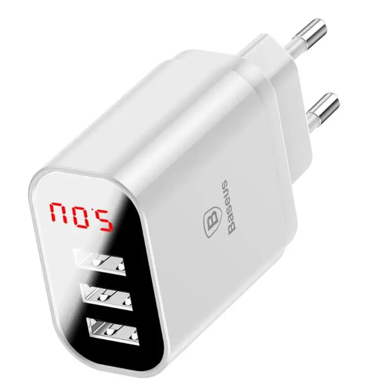 

Baseus 3 Ports USB Charger Universal LED Display 12V 3.4A Multi Port Fast Charging Mobile Phone Travel Wall Charger EU Plug