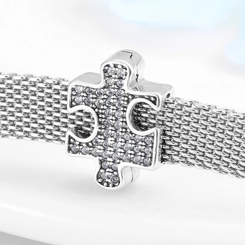 925 пробы серебро Lucky Puzzle квадратные зажимы талисманы из бисера Изготовление ювелирных изделий Подходит Оригинальное отражение браслет