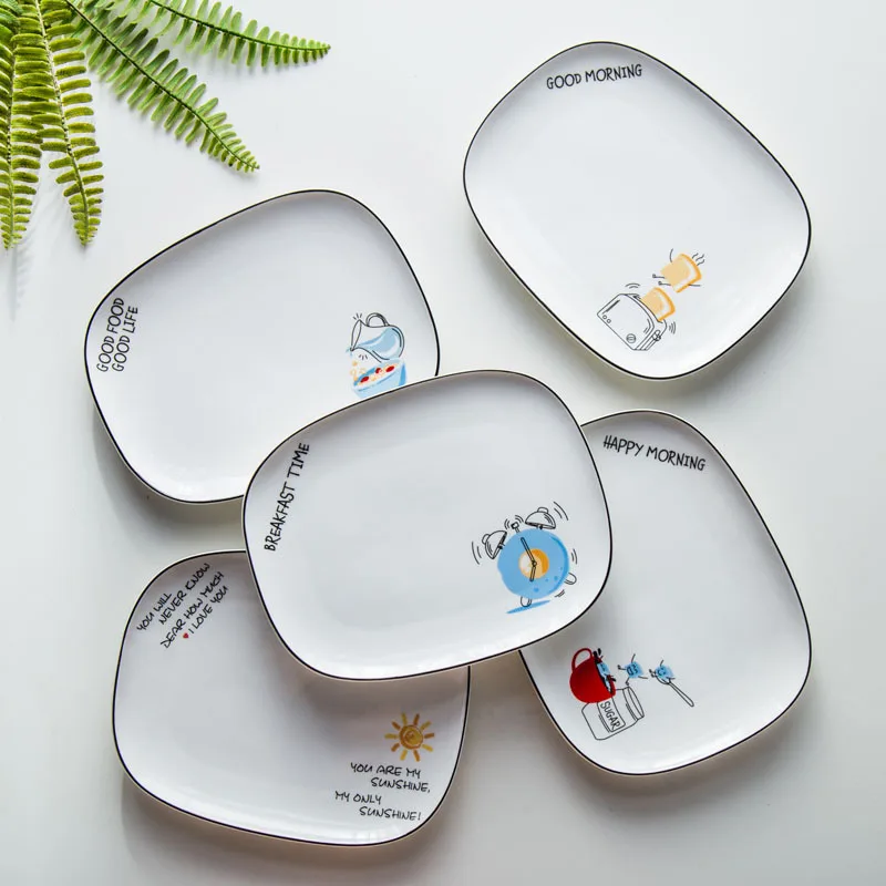 Western plate creative home ceramic snack plate rectangular breakfast plate cake dish creative Nordic steak plate