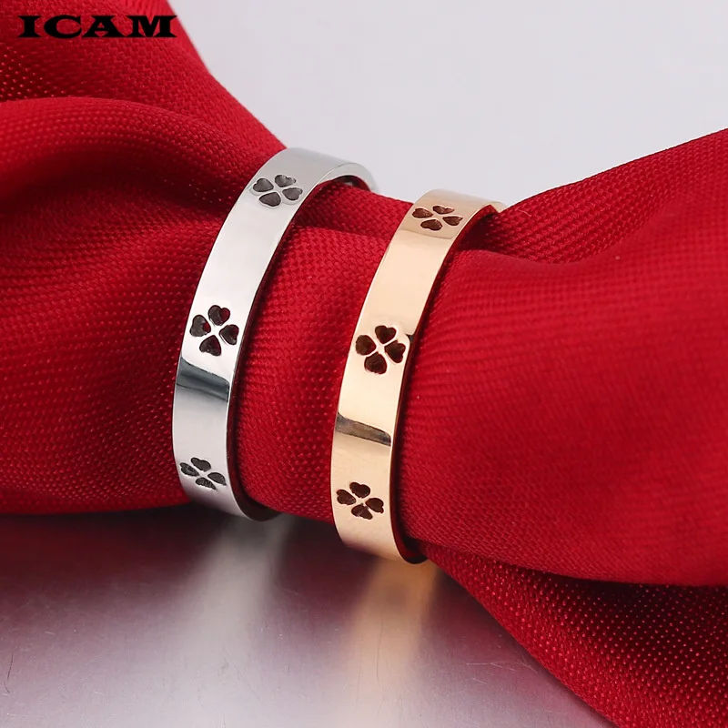 ICAM High Polished Stainless Steel Clover Ring For Women Rose Silver Color Finger Rings Size 6-11 Fashion Jewelry Wholesale Ring