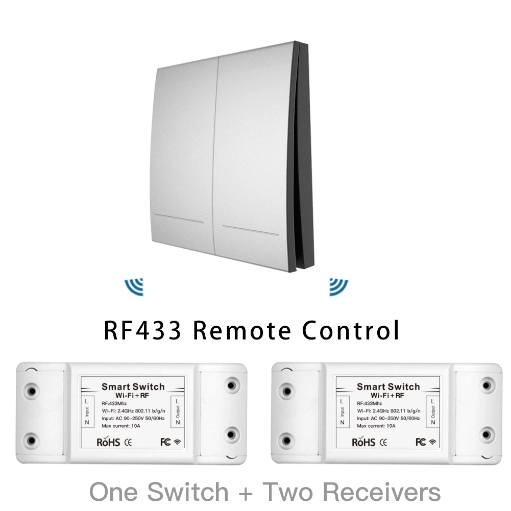 RF433Mhz+ Wifi беспроводной пульт дистанционного управления смарт-переключатель, настенный панельный передатчик, приложение Smart Life/Tuya, работает с Alexa Google Home - Цвет: Silver Kit 2