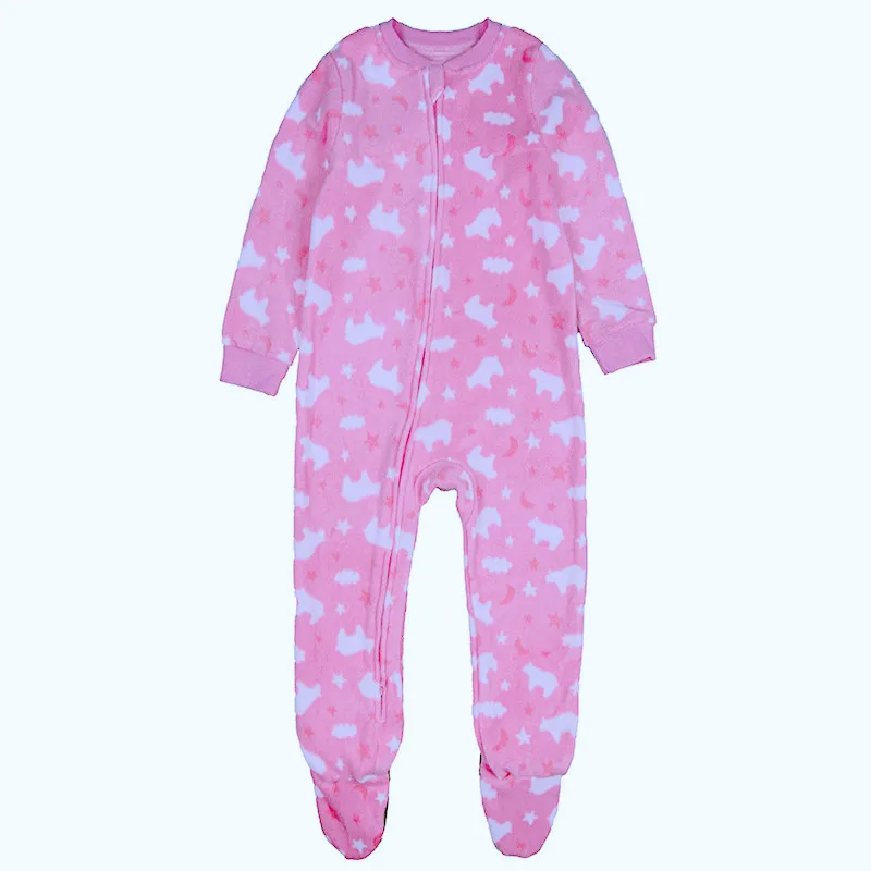 Children's polar fleece boys and girls one-piece romper with feet one-piece romper warm pajamas spring autumn and winter feet kids pajamas