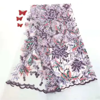 

2020 sequins lace tulle sequinned net lace fabric high quality flowers sequin fabric 5 yards / piece Guangzhou sales Wine pink