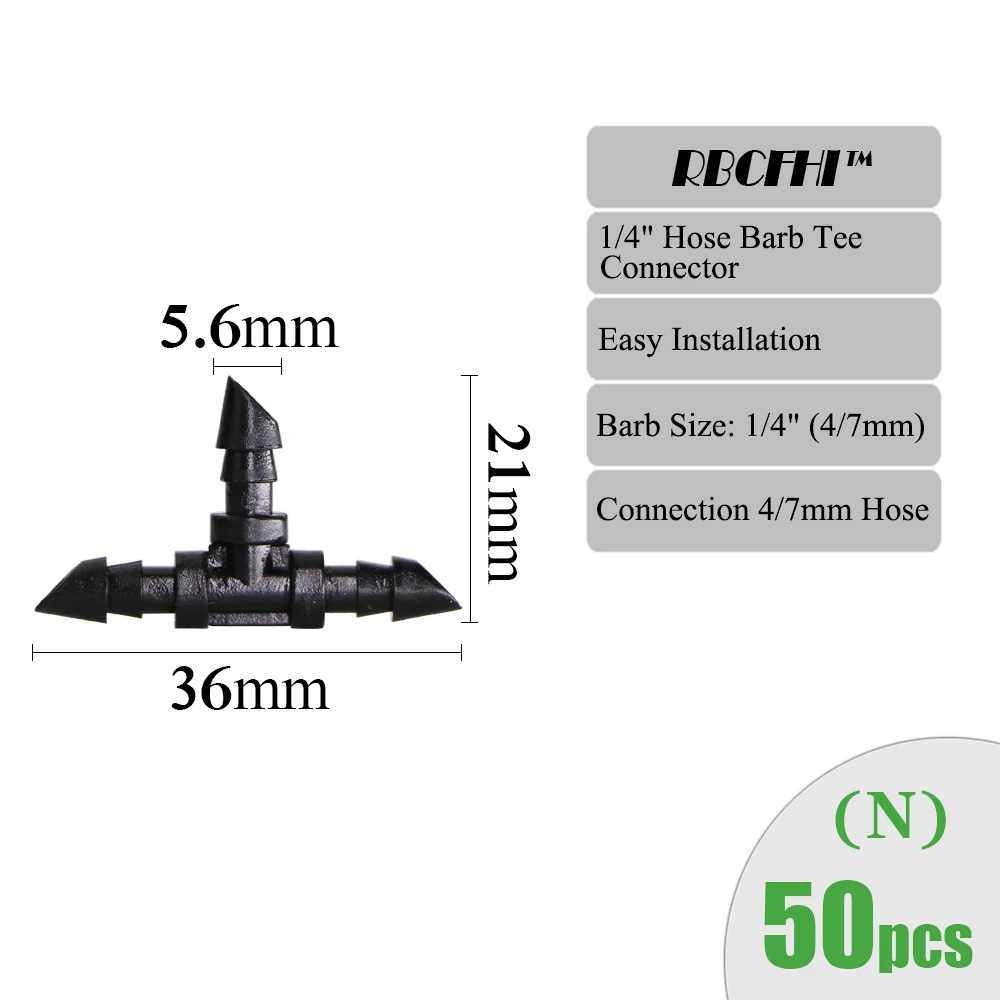 RBCFHI Garden Irrigation Connectors Barbed Single Double Tee Elbow Drip Arrow Cross Coupling Watering Fitting For 3/5 4/7mm Hose 
