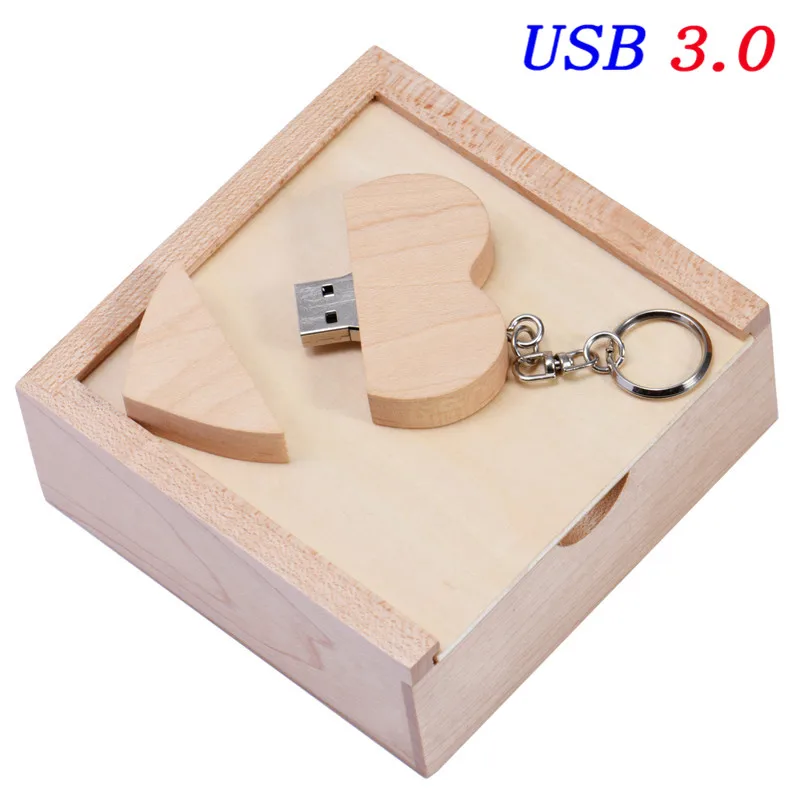 JASTER(более 10 шт бесплатный логотип) USB 3,0 деревянный в форме сердца usb+ коробка Флешка U диск 4 ГБ 8 ГБ 16 ГБ 32 ГБ 64 ГБ 128 ГБ usb флэш-накопитель - Цвет: Maple wood box