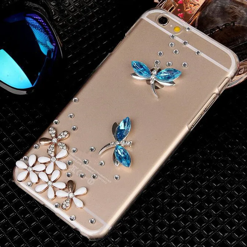

For iphone X XS MAX SR Diamond Bling Cute Mobile Dragonfly floret Phone Case Cover for iPhone 4 4S 5 5S SE 6S 6 7 8 plus XS