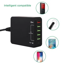 Быстрая зарядка 3,0 type C usb зарядная станция настенное зарядное устройство концентратор быстрая зарядная станция с Qualcomm type-C 6 портами 60 Вт