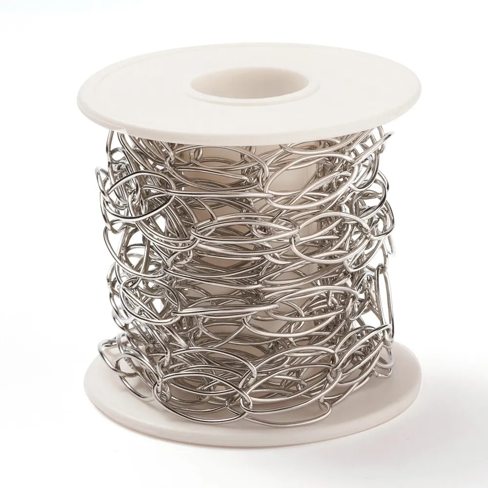about 5m/roll 304 Stainless Steel Paperclip Chains Soldered Drawn Elongated Cable Chains for jewelry making Accessories