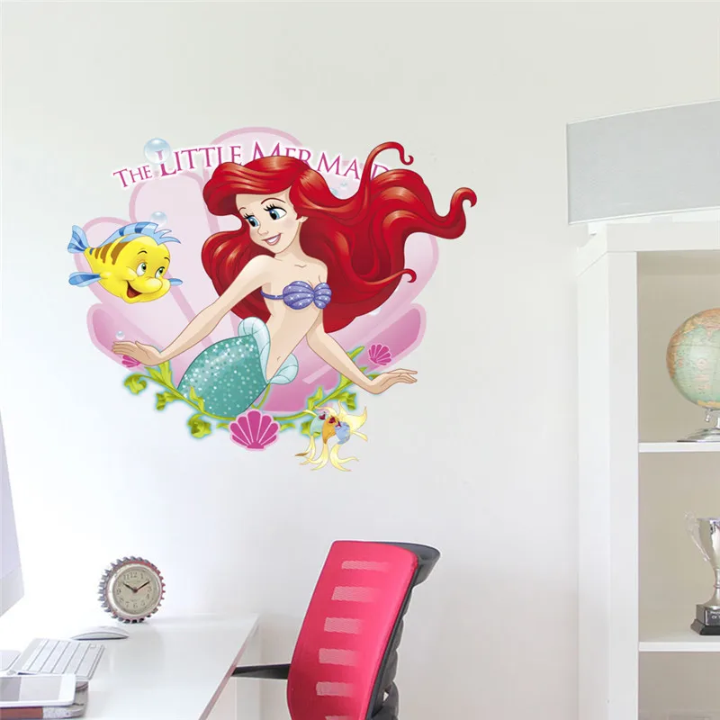 Мультяшная Русалочка, подводная Рыбка, пузырьковая Наклейка на стену в виде принцессы для детской комнаты, ванной комнаты, домашний декор, наклейка на стену