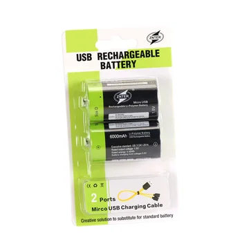 

ZNTER 2pcs D size 6000mAh Lithium Battery Bateria 1.5v 6000mAh Rechargeable Battery Multifunctional Li-polymer with usb cable