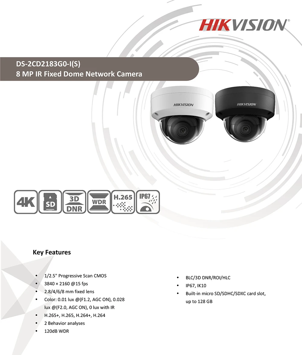 Оригинальная Hikvision 8-мегапиксельная ip-камера POE, уличная DS-2CD2183G0-I купольная камера безопасности H.265 со слотом для sd-карты и ночным видением 30 м
