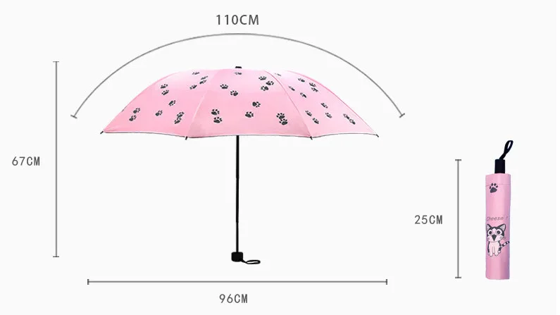 Paraguas de Sol de dibujos animados para sombrilla pequeña Anti-UV con pegamento negro, 3 pliegues - Hogar y jardín