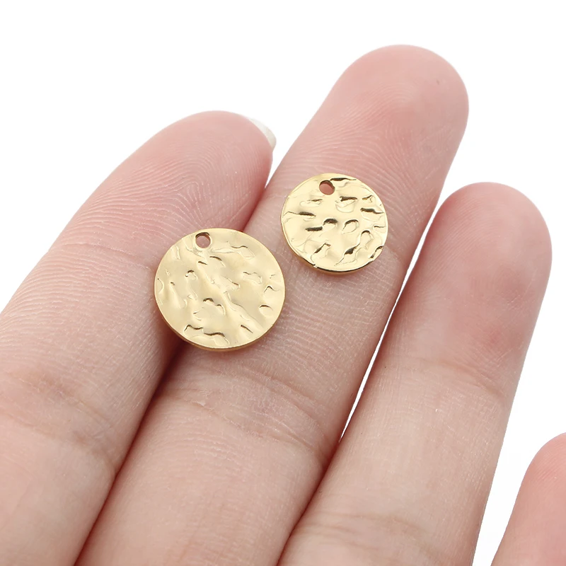 10pcs Stainless Steel Round Hammered Charms