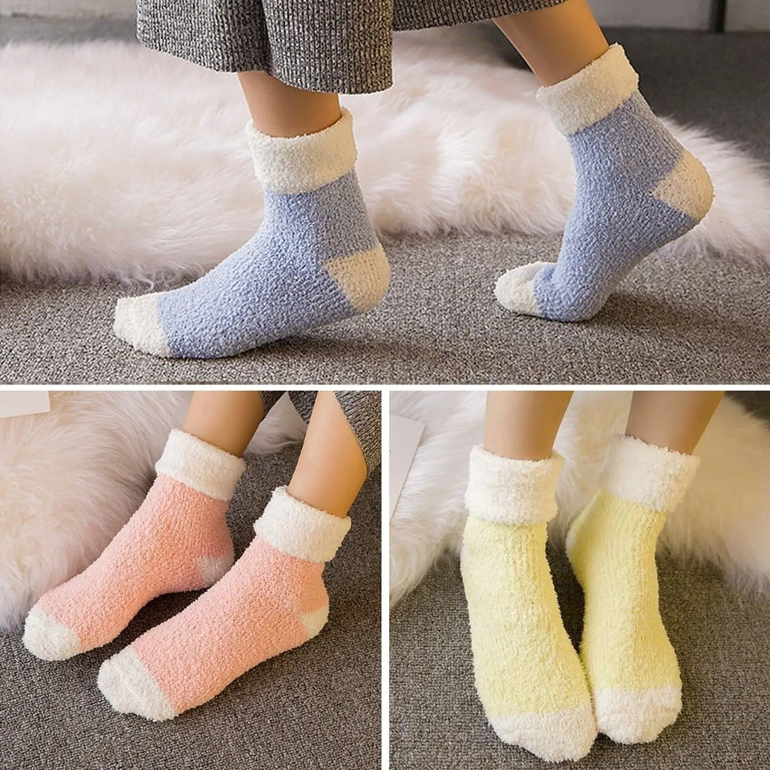 long socks for women 5 Pair Candy Warm Lady Heart Cute Winter Kawaii Thick Casual Women Socks Fuzzy Fluffy Warm Socks Short Cute Cotton Socks Female nike socks women