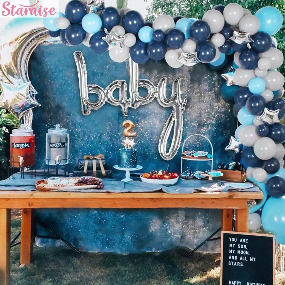 

Staraise Blue Siver Balloon Chain Set Astronaut Space Star Moon Aluminum Foil Ballon Birthday Party Decor Kids Baby Shower Boy