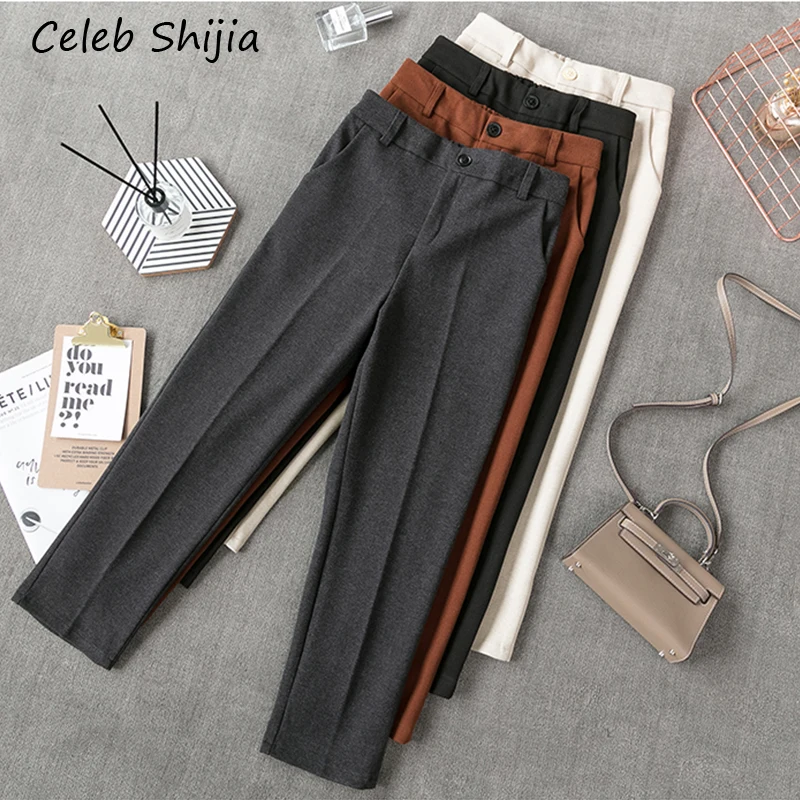 2020 New Autumn Woman pants wool gray solid casual loose Business OL blazer Suit Pants Female high waist trousers winter 2020 New Autumn Woman pants wool gray solid casual loose Business OL blazer Suit Pants Female high waist trousers winter