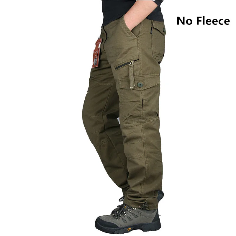 army yellow nofleece Зимние толстые теплые брюки карго мужские двухслойные хлопковые флисовые брюки комбинезоны рип-стоп военные армейские тактические боевые мешковатые брюки - Цвет: army yellow nofleece