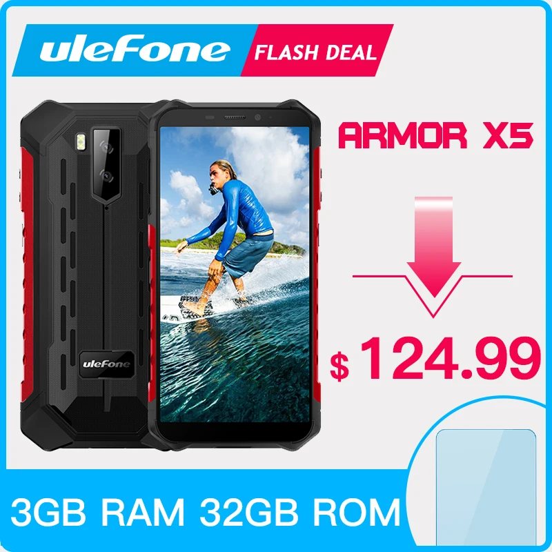 Цена Ulefone Armor X5 прочный смартфон Android 9,0 Восьмиядерный Helio P23 NFC IP68 3 ГБ 32 ГБ 5000 мАч сотовый телефон 4G мобильный телефон Android