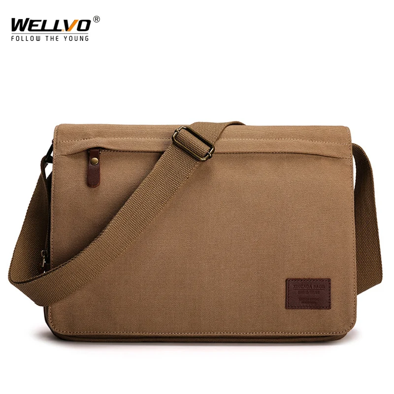 

Men Canvas Messenger Bag Vintage Brand Business Casual Travel Shoulder Bag Laptop Crossbody Bags For Man Bolso Hombre Brown X97C