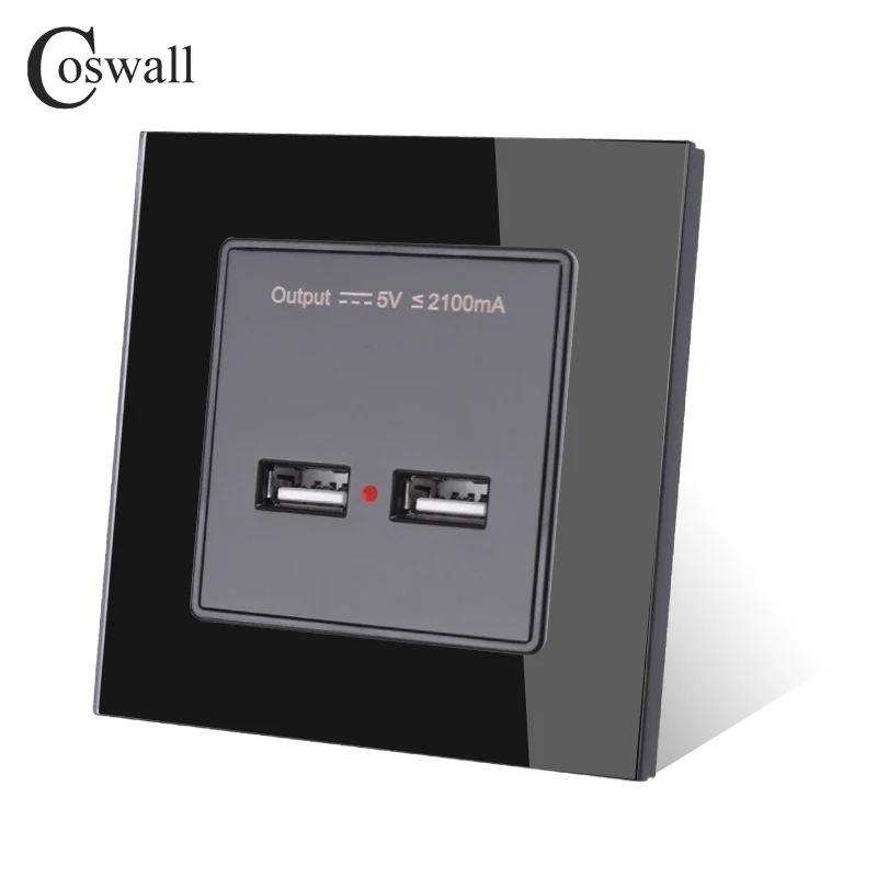 COSWALL настенная розетка с двумя usb-разъемами, умный индукционный зарядный порт для мобильного телефона 5 в 2,1 А, Выходная панель из закаленного стекла