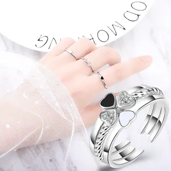 

Elegant Four Leaf Clover Ring 3-in-1 Combination Detachable Rings Sets Adjustable Size Wedding Jewelry