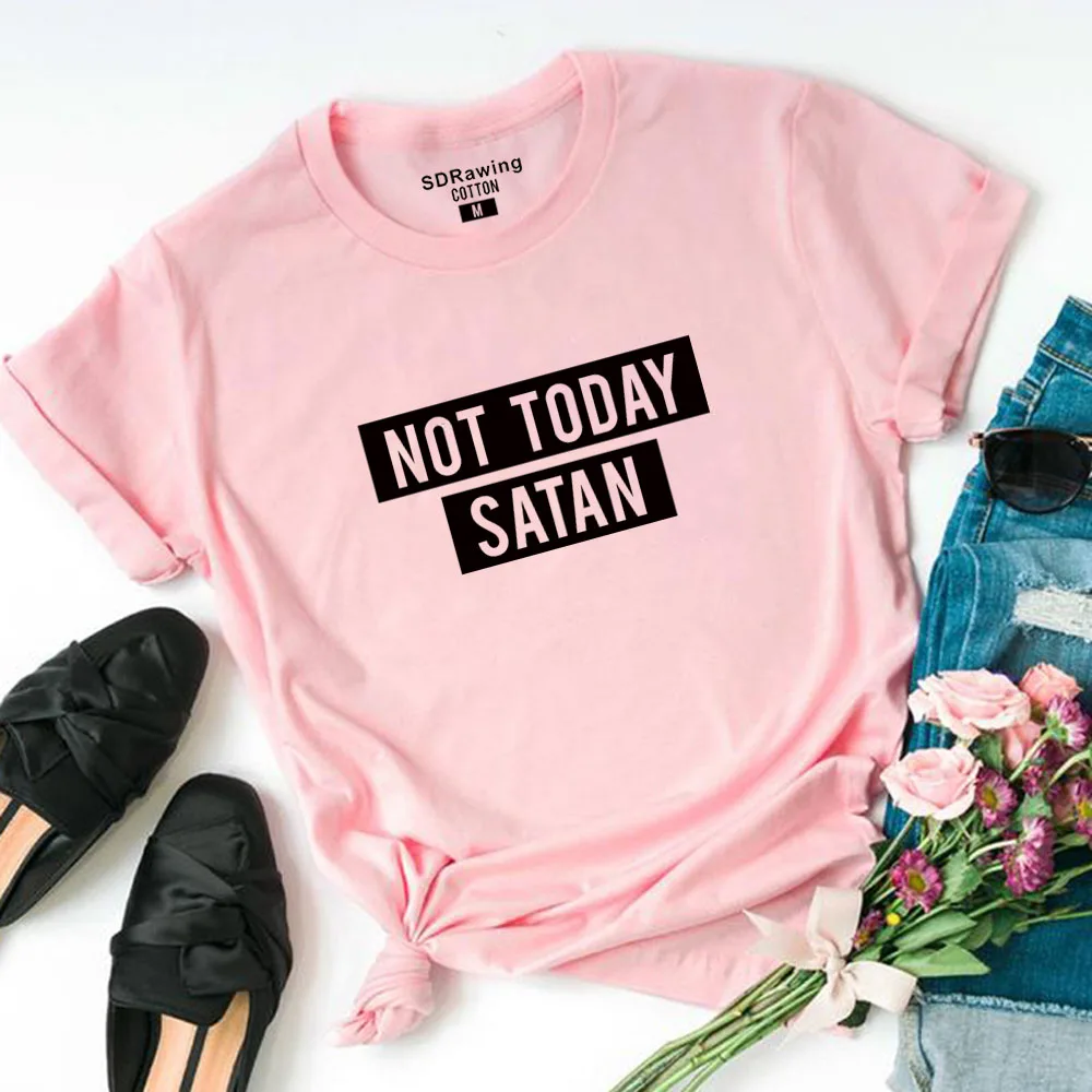Harajuku Not Today Satan футболка с буквенным принтом, забавная графическая футболка, базовые тренировочные топы, сатана, не сегодня, футболки, Прямая поставка