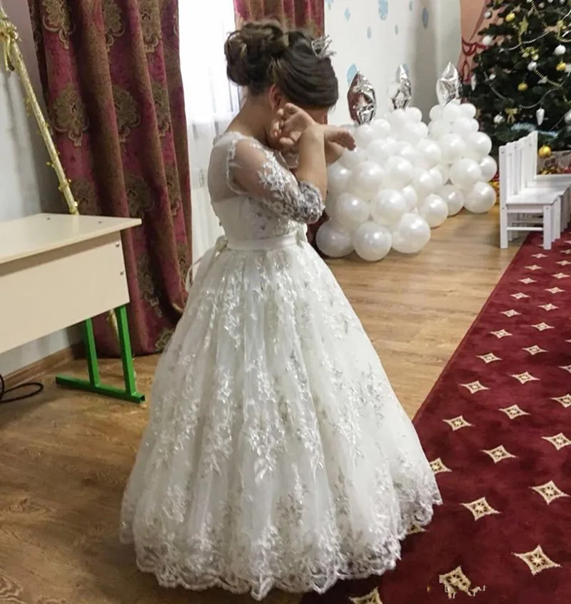 same as picture Высококачественное кружевное фатиновое платье с цветочным узором для девочек, для особых случаев, мягкое платье для первого причастия, детское праздничное платье на заказ - Цвет: same as picture