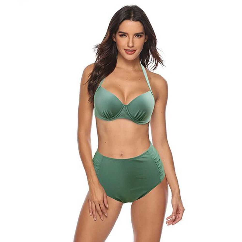 

TYAKKVE High Waist Swimsuit 2019 Sexy Bikinis Women Swimsuit Push Up Swimwear Solid Bikini Set Bathing Suit Swimwear Plus Size