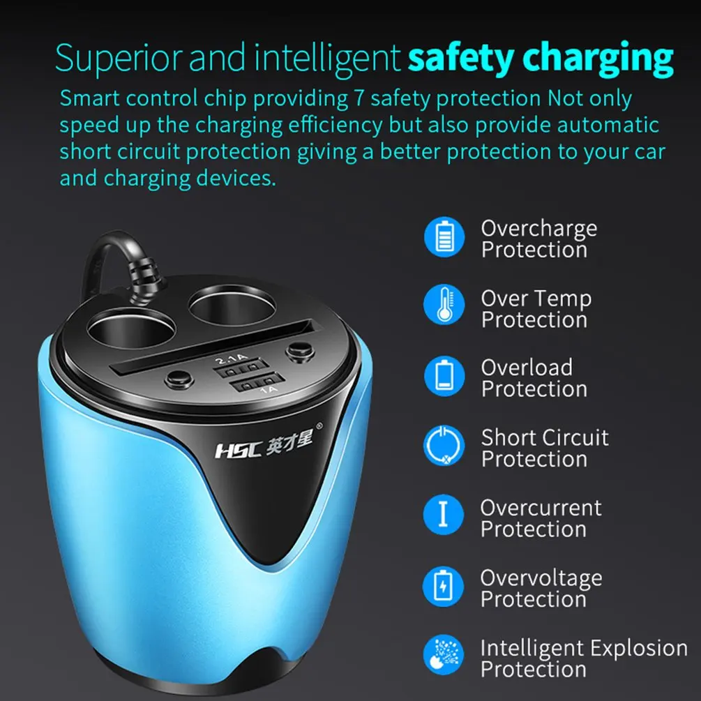 

HSC-200 12-24V 3.1A Output USB Car Charger&Circuit Breaker Quick Charge Card Holder Car Cigarette Lighter Socket Adapter