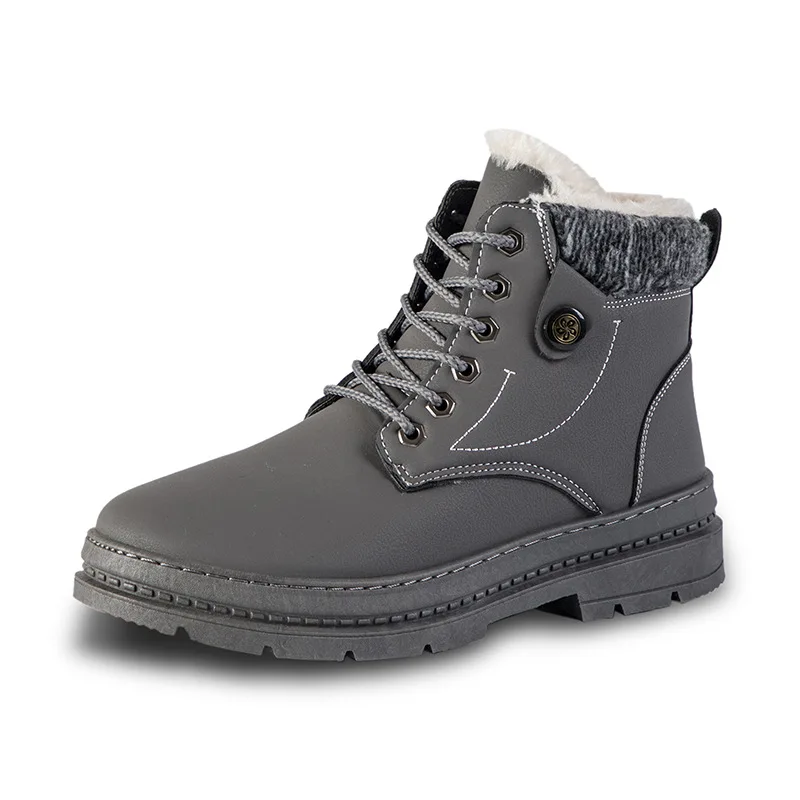 Gray shoes Зимние ботинки «милитари», мужские теплые ботинки на меху, новинка года, модные зимние тактические ботинки для бега в римском стиле, однотонная Рабочая зимняя обувь, мужская водонепроницаемая обувь - Цвет: Gray shoes