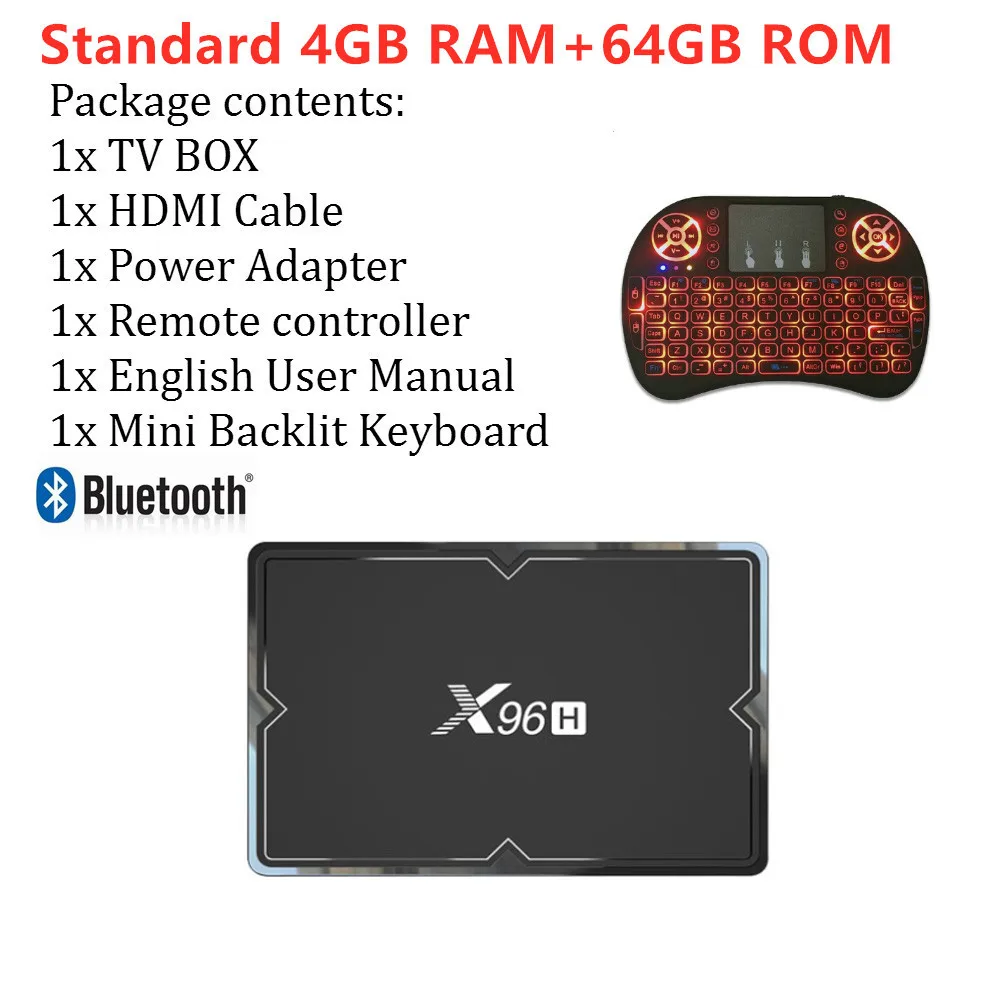 64G backlit keyboard T ТВ коробка 6K Android 9,0 Смарт ТВ коробка X96H Allwinner H603 HDMI Bluetooth 4,1 USB 3,0 2,4G 5G Wi-Fi 2/4G 16/32/64G Media Player - Цвет: 64G backlit keyboard