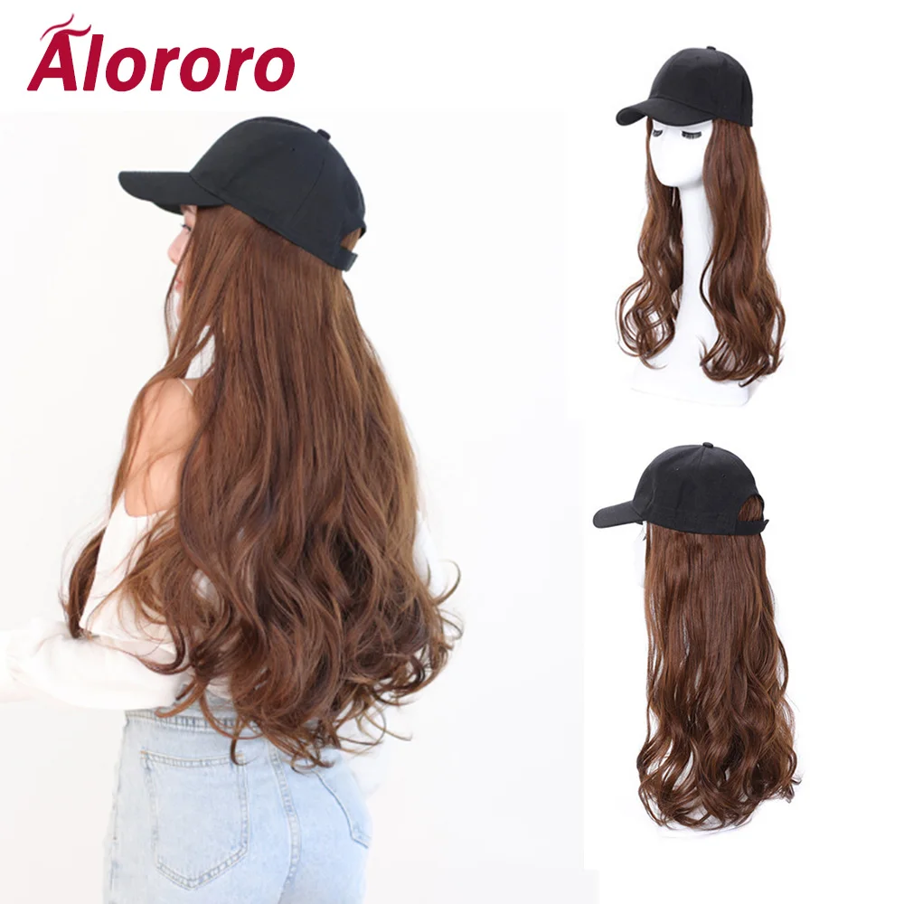 

Alororo Black Brown Wigs for Women New Style Fake Wigs 24inch Party Fashion Girls Long Curly Wavy Hair Wigs With Baseball Hat