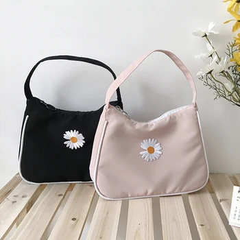 

Small Daisies Embroidery Ladies Handbag Retro Small Shoulder Bags For Women 2020 Casual Solid Color Small Subaxillary Bag ZD1733