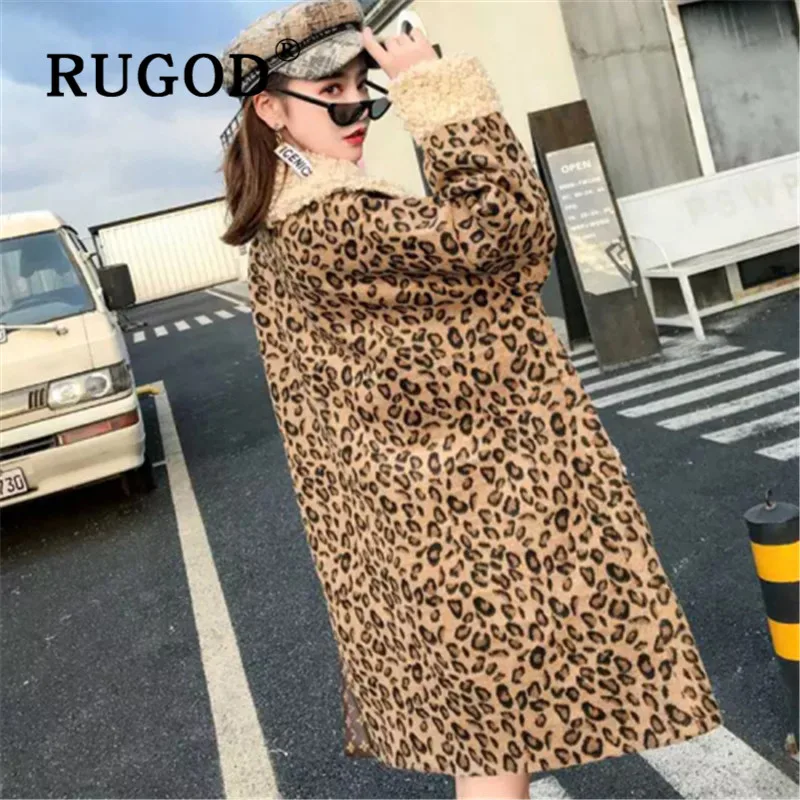 RUGOD кашемировое длинное пальто женская теплая леопардовая куртка женские зимние пальто уличная одежда корейский стиль Женская мода
