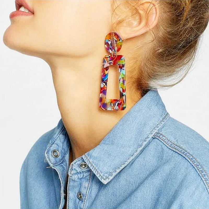 

Young Trendy Exaggerated Geometric Strips Multi-colorEarrings Acrylic Personality Designer Dengle&chandelier Earring Jewerly