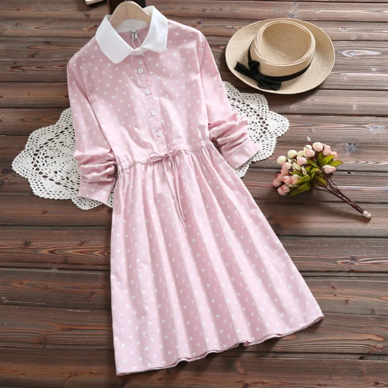 

MORI Series WOMEN'S Dress 2019 Spring New Style Mid-length Students Long Sleeve Waist Hugging Slimming Base Dress Women's S22939