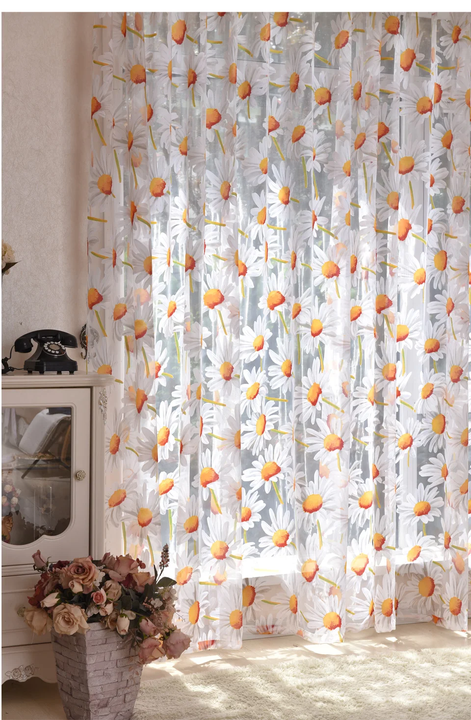 American Sunflower Sheer Voile Curtain For Living Room Floral Tulle Window Curtains For Kid Bedroom Drapes Blinds Home Decor