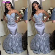 Серое милое платье-русалка, платья на выпускной с аппликацией, сексуальное просвечивающее длинное вечернее платье, элегантное торжественное платье, Robe De Soiree