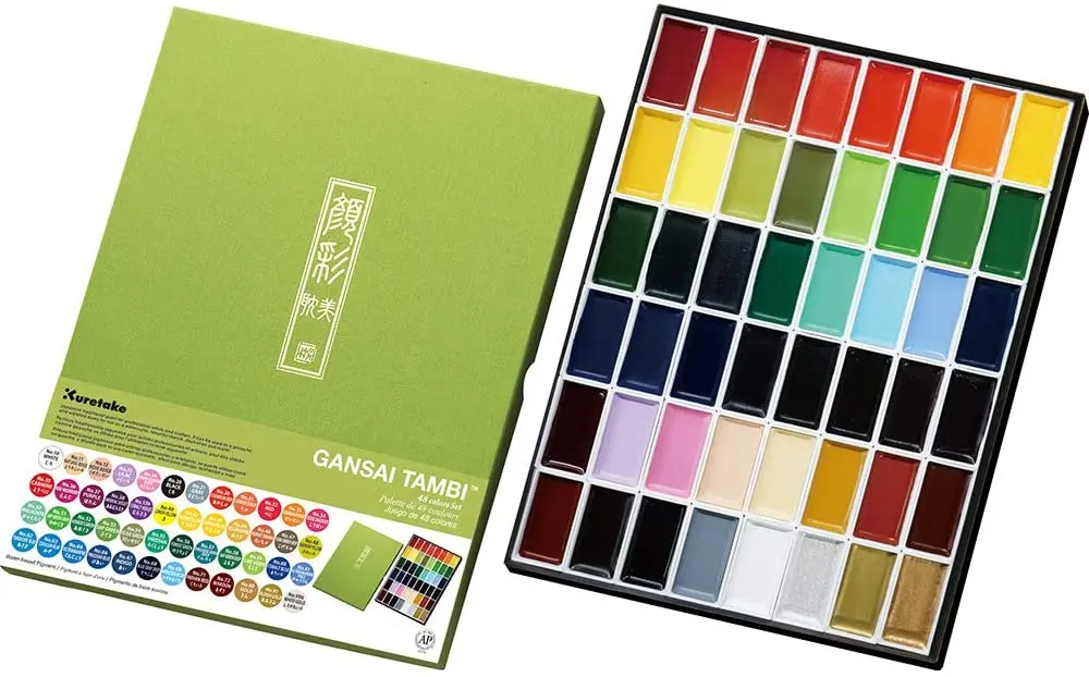 Kuretake GANSAI TAMBI Watercolor paints, new 48 colors,Handcrafted, Professional-Quality Pigment Inks for Artists and Crafters