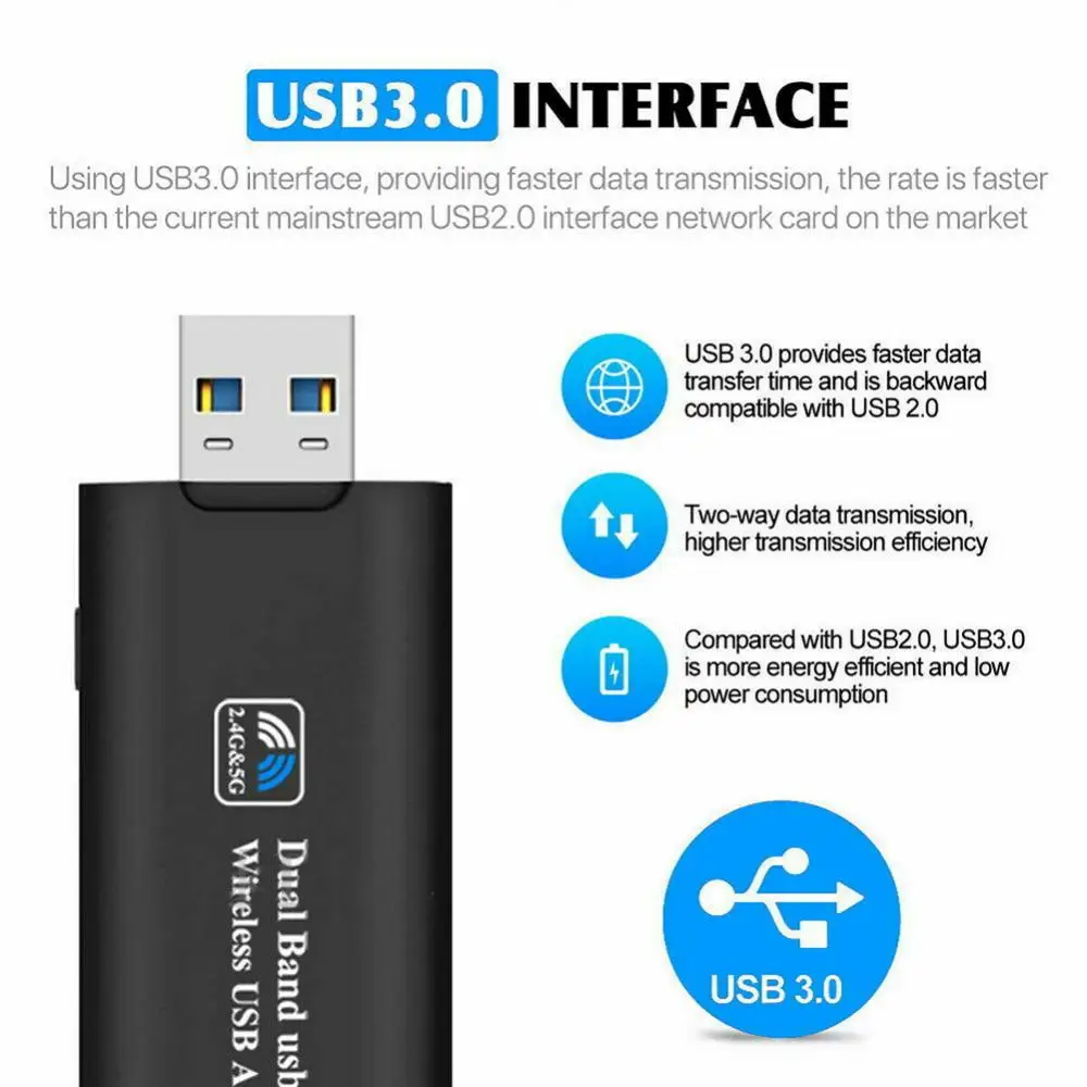 USB WiFi Adapter 1200Mbps Dual Band 2.4G 5.8G USB 3.0 WiFi 802.11 AC Wireless Network Adapter for Desktop Laptop